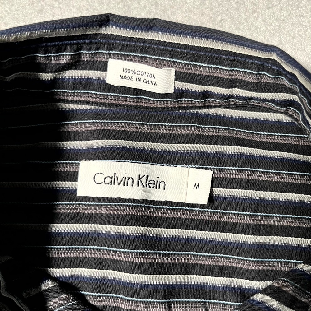 Calvin Klein Shirt Mens Medium Multicolor Striped Cotton Pleated Button Up - Picture 3 of 6
